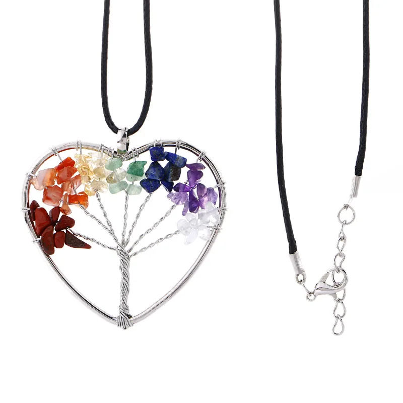 

Original New Rainbow 7 Chakra Tree Of Life Quartz Pendant Necklaces Women Natural Stone Wisdom Tree Choker Necklace Jewelry Gift