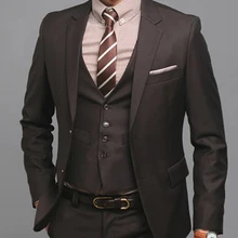 Темно-коричневые мужские свадебные костюмы для выпускного вечера тонкий свадебный смокинг наряд Лучший мужской костюм Терно(куртка+ брюки+ жилет