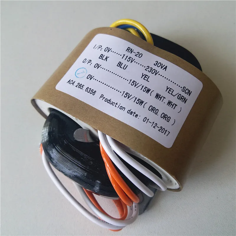 2*9 V/2*12 V/2*15 V/2*18 V R сердечник трансформатора 115-230VAC 30VA 2*15V 1A/2*18 V 0.83A с защитным выходом для питания усилитель - Цвет: 30VA 2X15V 1A