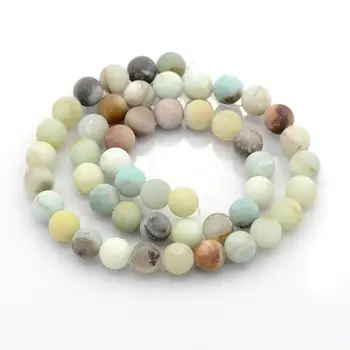 

Nature Frosted Amazonite Beads Strands, Round, 8mm, Hole: 1mm; about: 49pcs/strand, 15.4"
