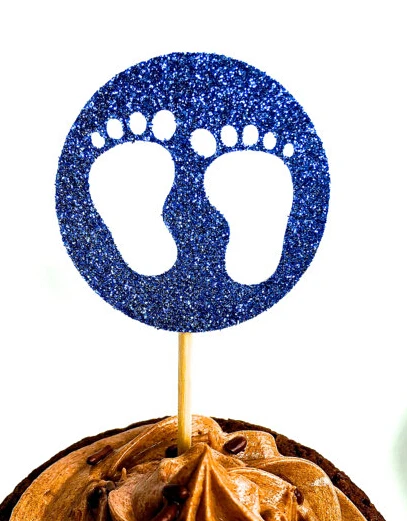 Glitter Blue Baby Feet Cupcake Toppers Kids Boy Birthday Glitter Blue Baby Feet Cupcake Toppers Kids Boy Birthday
