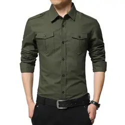 Новая мужская Повседневная рубашка с длинным рукавом 4XL Военная мода Мужской Fit Slim 100% Хлопок Уличная рубашка мужская брендовая одежда AE6620