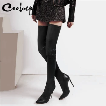 

Coolcept Women Thigh High Boots Western Style Fall Winter Stretch Shoes For Women Sexy Thin Heels Over Knee Boots Size 33-43