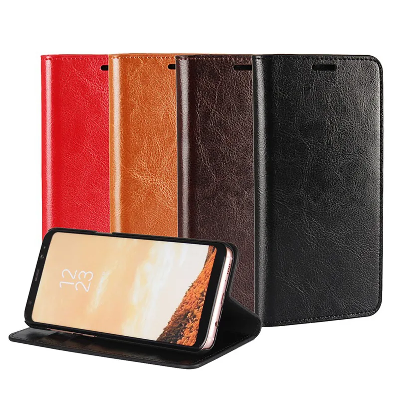 

Real Genuine Leather Wallet Case Crazy Horse Patterned Cell Phone Flip Cover Kickstand Mask For Samsung Galaxy S8 / S8 Plus S8+
