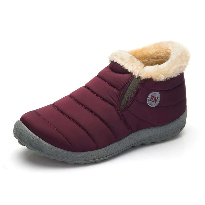 Новая модная мужская зимняя обувь, однотонные зимние сапоги, плюшевые Нескользящие теплые непромокаемые лыжные ботинки, Размеры 35-48 - Цвет: Red Women