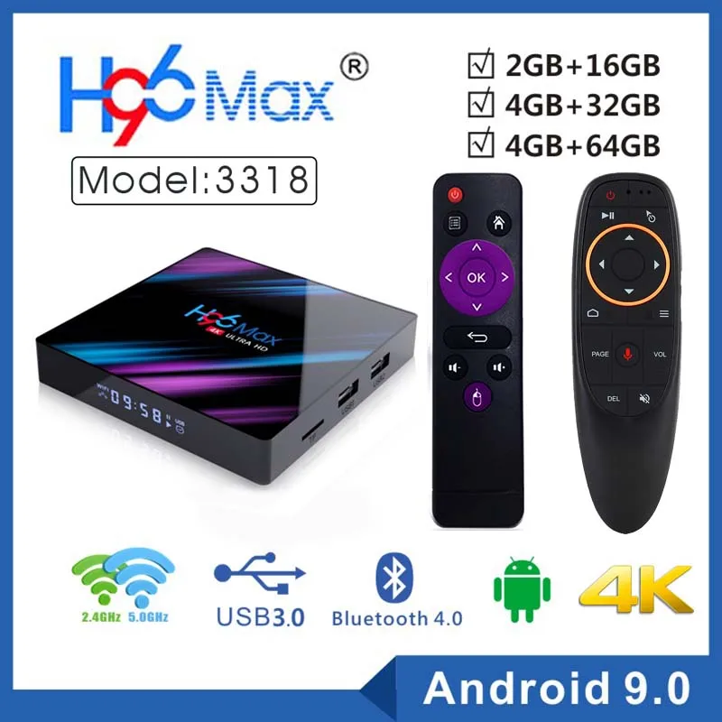 

H96 MAX Android 9.0 TV BOX Rockchip RK3318 2G&4G DDR3 16G/32G/64G EMMC ROM Decoder 4K 3D H.265 Wifi Media Player TV play store