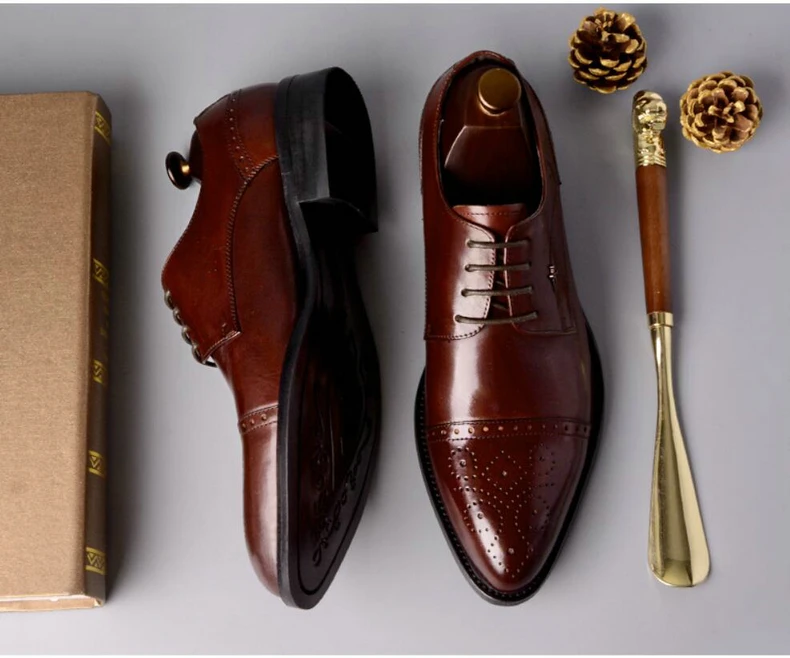 Mens Leather Casual Shoes' Genuine Leather Shoes Men Formal Casual Oxfords Wedding Shoe Lace-Up Casual Shoes Men Size 46 Brogues (14)