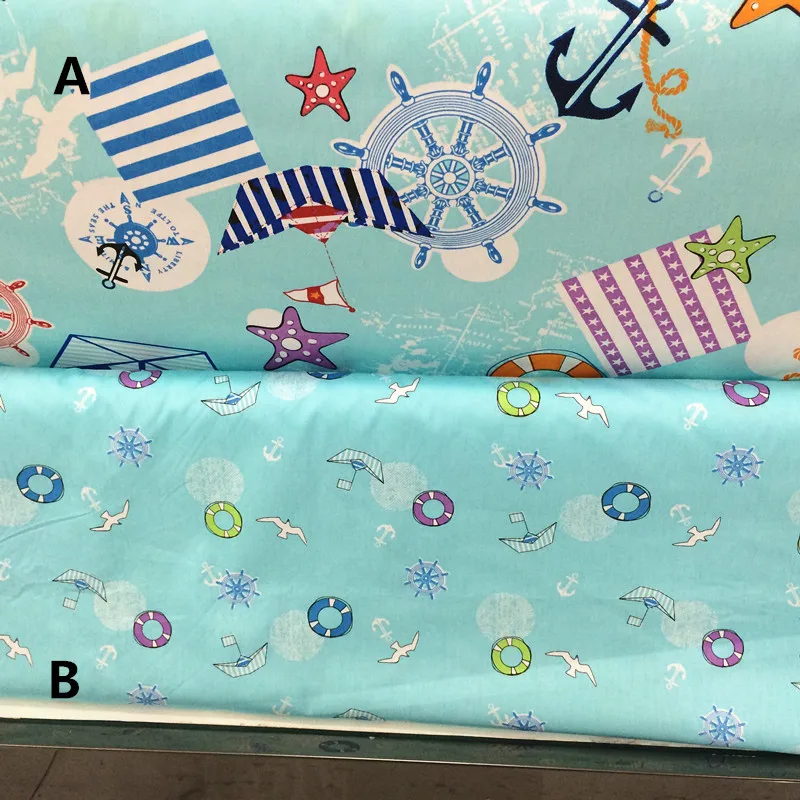 

160CM*50CM sailboat blue cotton fabric nursery infant bedding linens baby cloth pillowcase bedzee quilt sewing tissue tecido