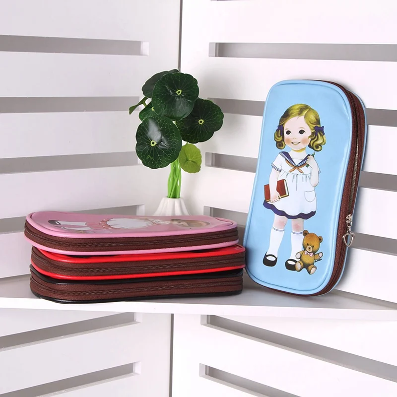 

4 Colors Doll Creative Capacity Pink Simple PU Retro Pencil Cases office&school Supplies Pen