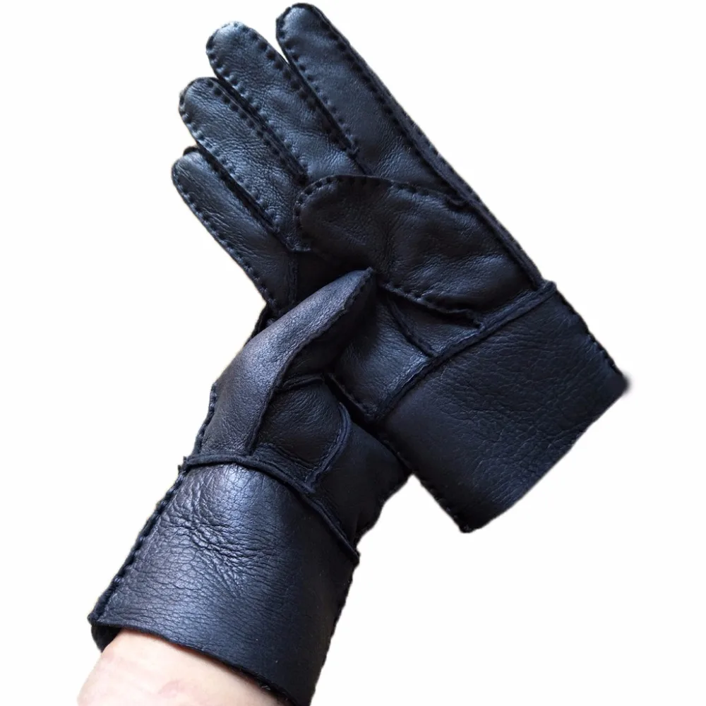 Мужские перчатки из натуральной овчины, Утепленные зимние теплые перчатки ручной работы, новые кожаные меховые перчатки