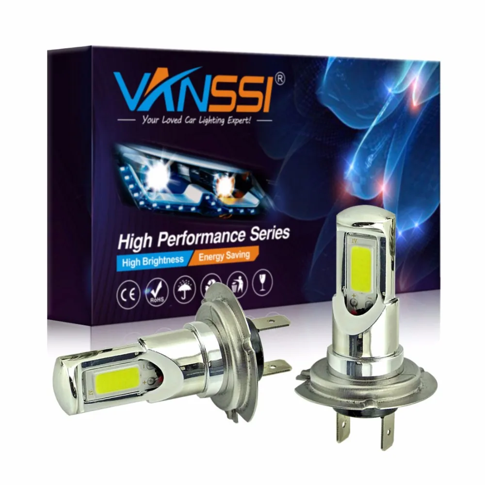 

VANSSI 2Pcs H7 LED Fog Light Bulbs High Power 2x24-ex COB LED Chipsets Auto LED H7 DRL Lamp 6000K White/3000k Yellow