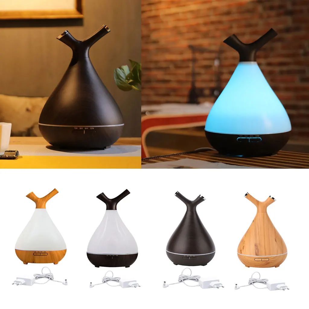 400ML Aromatherapy Essential Oil Aroma Diffuser With Wood Grain Aromatherapy Diffuser 7 Color LED Light For Home Office EU Plug