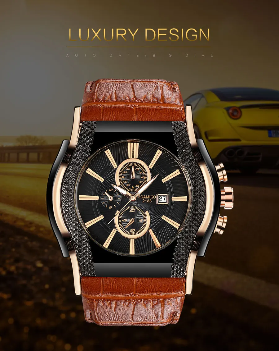 05High Quality Watches BOAMIGO Brand Mens Army Watch Leather Band Water Resistant Auto Date Relogio Masculino De Luxo Alloy Case   (7)