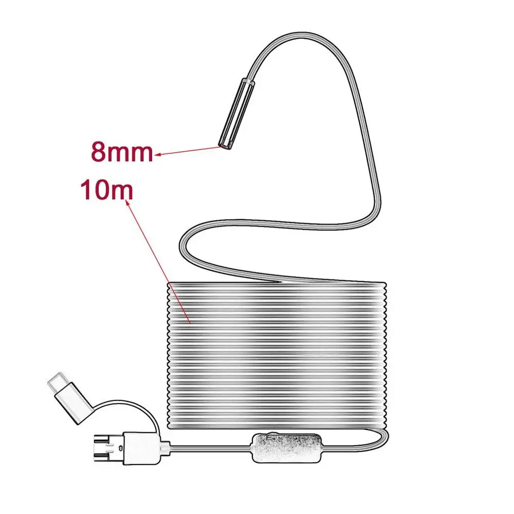 8 мм микро Тип usb с портом типа c 3-в-1 компьютер эндоскоп бороскоп трубка Водонепроницаемый USB инспекции 1200P видео Камера для Android - Цвет: 10m