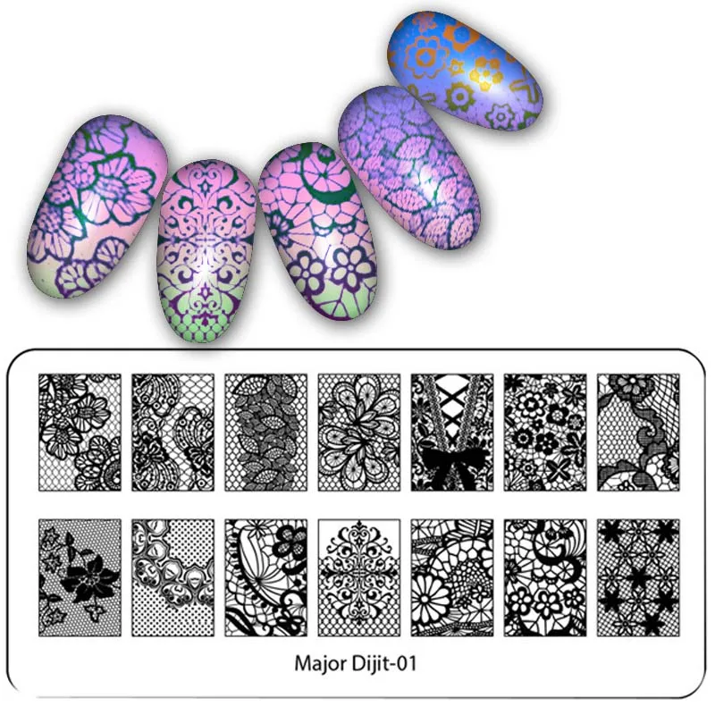 Высокое качество кружева дизайн ногтей штамповки пластины изображения ногтей трафарет для ногтей штампы для дизайна ногтей пластины маникюр шаблон ногтей инструмент - Цвет: MajorDijit01