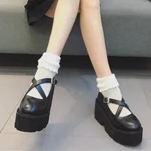 Японские туфли принцессы Лолиты с круглым носком на водонепроницаемой платформе; черные женские туфли для колледжа