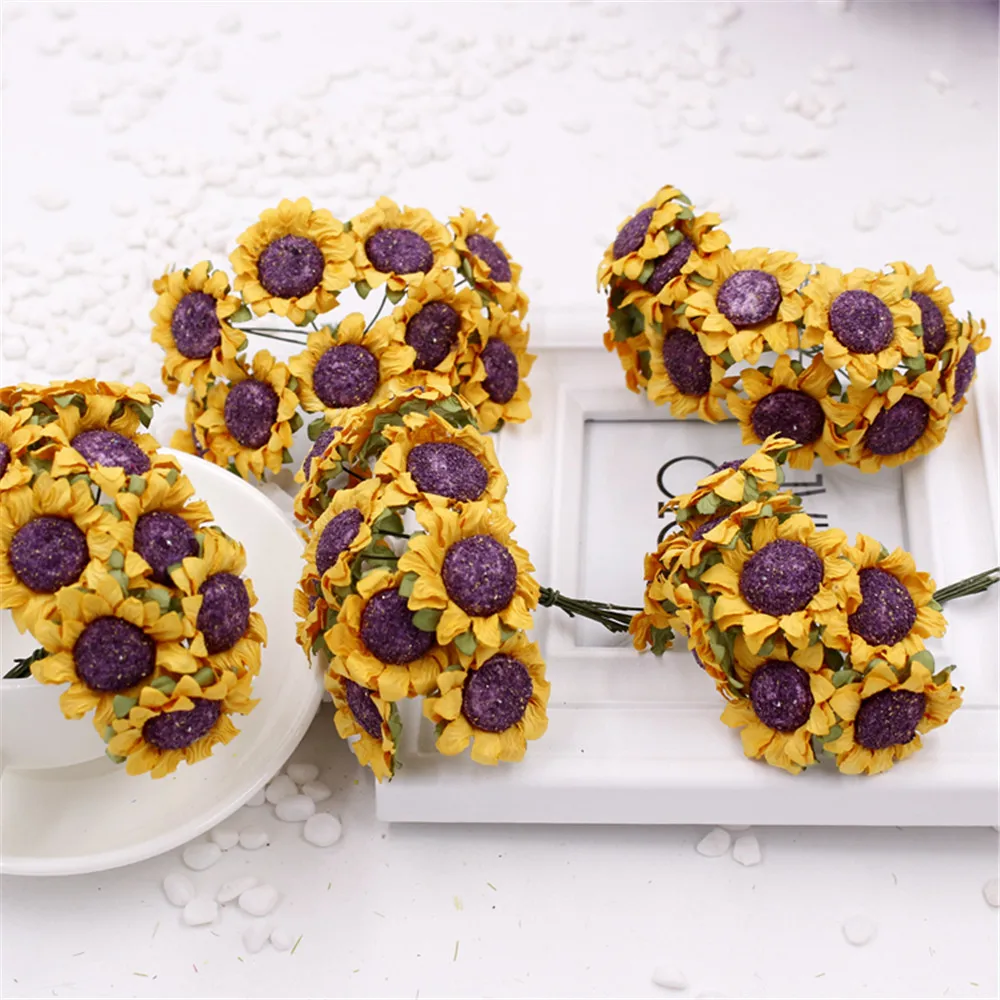 

New 10 pcs 3.5cm Artificial Sunflower Head DIY Decorative Wreath Gift Collage Flower Flower Crafts Artificial Flower