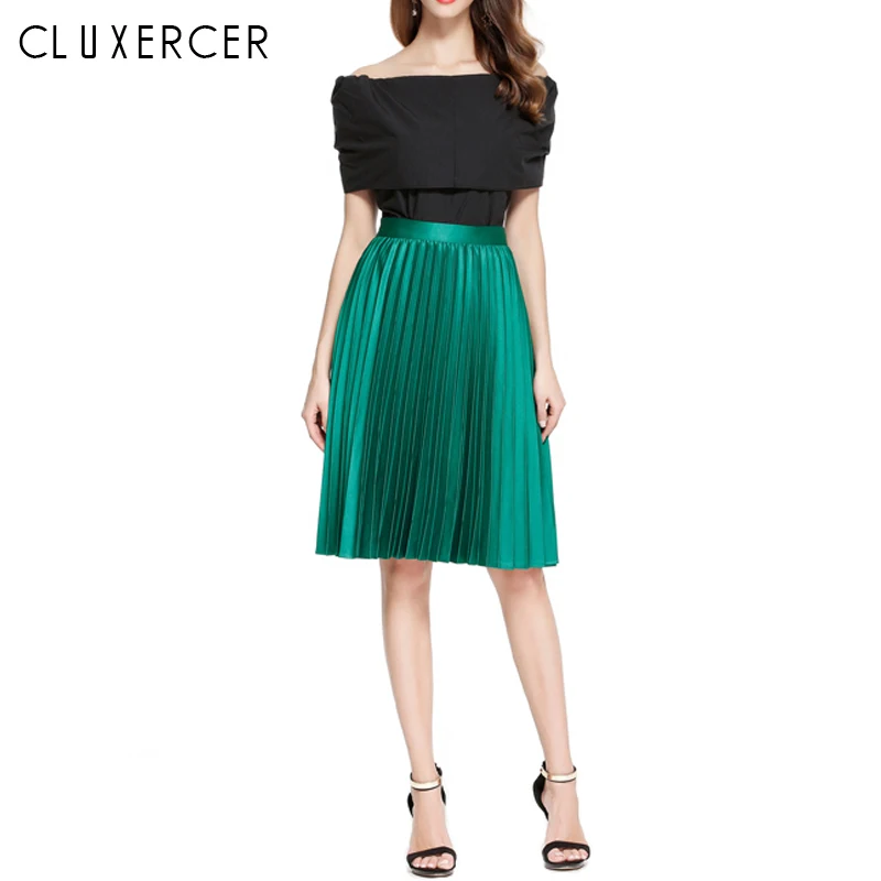 

autumn winter skirts womens vintage high waist large swing long pleated women skirt black green plus size