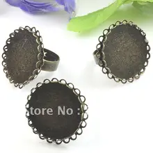 25 мм Круглый античная бронза Медь 2-Кружево пустой Кепки Pad Основы регулируемые Кольца настройки для Сделай Сам CZ кабины ювелирных изделий