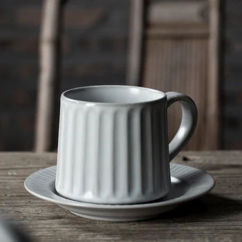 

350ml European Style Coffee Cup with Saucer Kit Ceramic Pottery Handle Cups Handmade Mug Pull Flower Mugs Drinkware Container