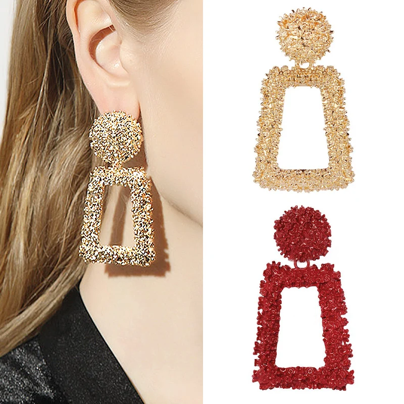 

2019 Small Version Vintage Earrings For Women Gold color Geometric Statement Earring Metal Earing Hanging Fashion Jewelry Party