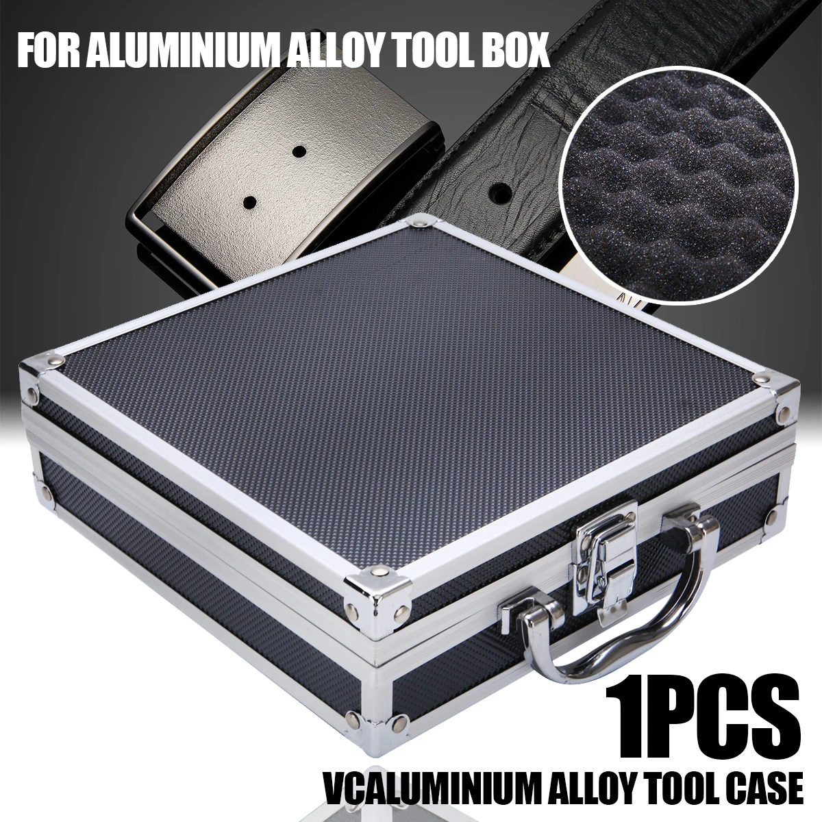 1pcs Tool Box Portable Aluminium Alloy Handheld Box Tool Storage Flight Case Organizer + Sponge 205x205x65mm