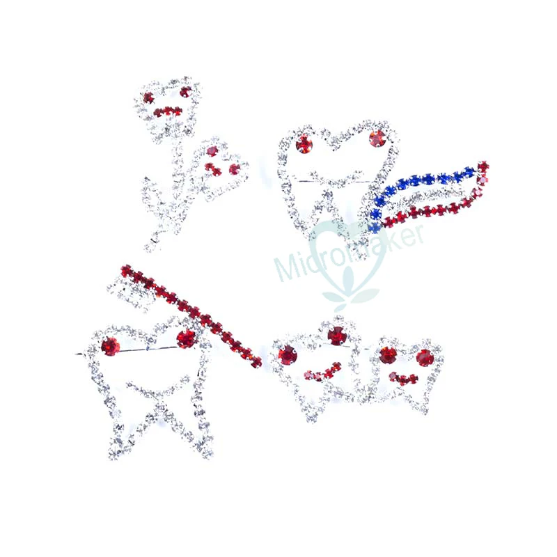 4 шт. зубная клиника подарок микс брошей Зубы Форма блестящие кристалл брошь
