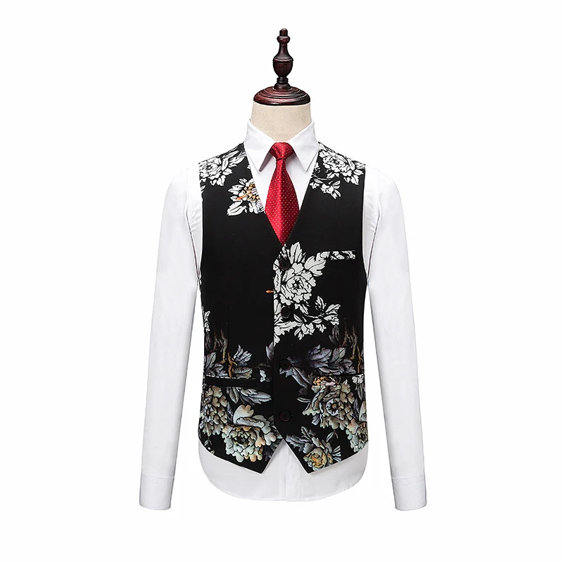 Блейзеры брюки жилет наборы/модный мужской повседневный модный бантик цветочный принт костюм куртка пальто брюки жилет 3 шт. костюмы