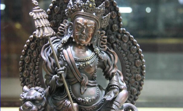 150401 S1184 10 Тибетский Медь Jambhala Vaishravana Будда Бог На Льва Протектор Божество