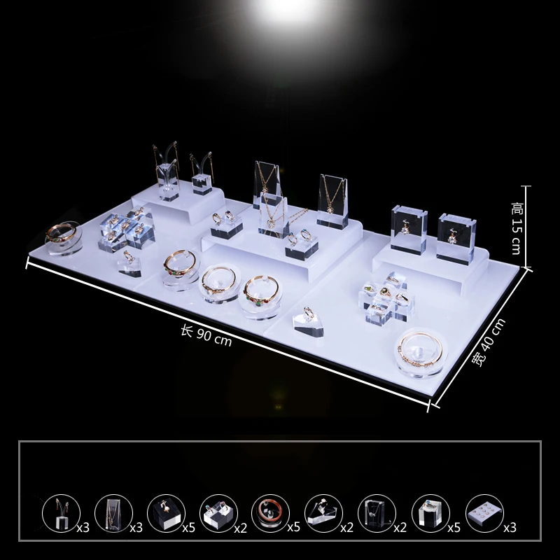 

White Acrylic Jewelry Display Set Stand Necklace Organizer Bracelet Case Ring Organizer Earring Rack JewelleryTray #3