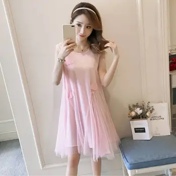 

2019 Summer Fashion Maternity Solid Mesh Sleeveless Dress Pregnant Women Clothing Dress Vestido Pregnancy Dress Photography L243
