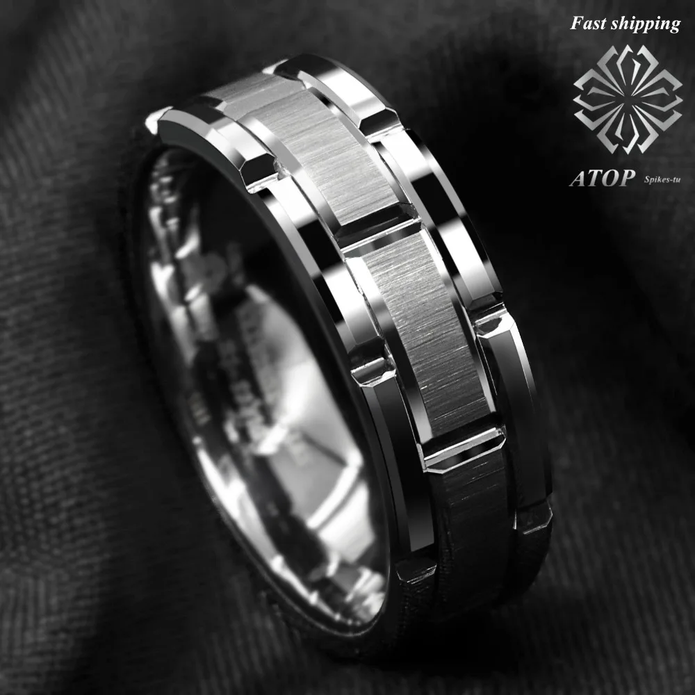 8mm ATOP Men's Tungsten Carbide Ring Silver Wedding Band Brick Pattern Size 6-13