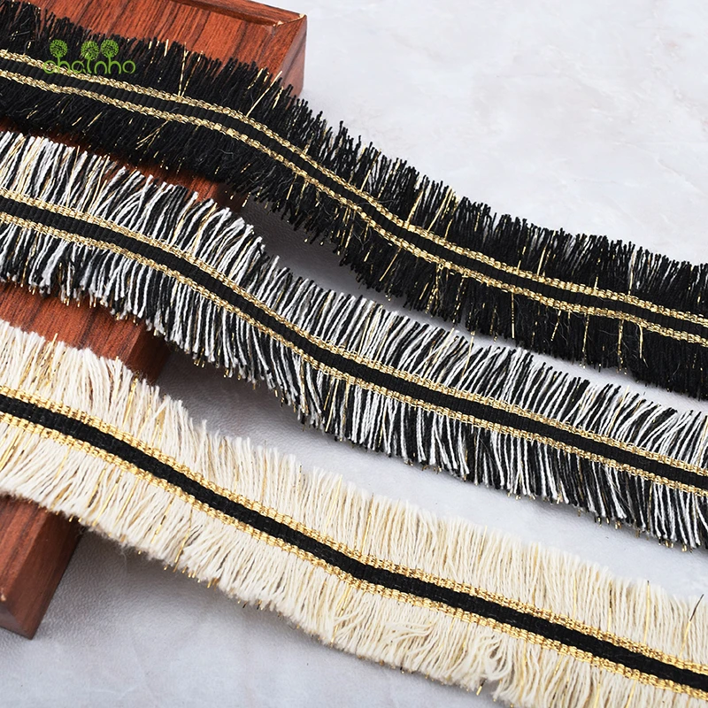 

Chainho,Gold thread Braided Cotton tassel Lace Ribbon,5 Yard/Pcs,DIY Handmade,Wedding Party/Craft&Gift Packing/Child Dress/Decor
