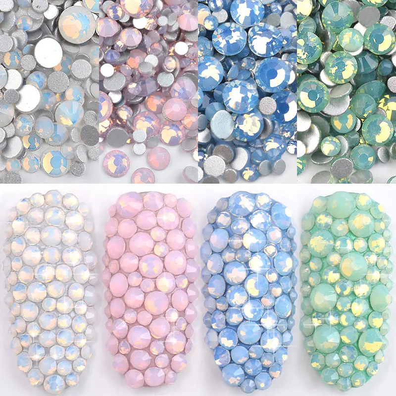  1 Pack 350pcs 1.6mm-4.7mm Crystal Colorful Nail Gems Opal Nail Art Rhinestones Flatback Glass Stone