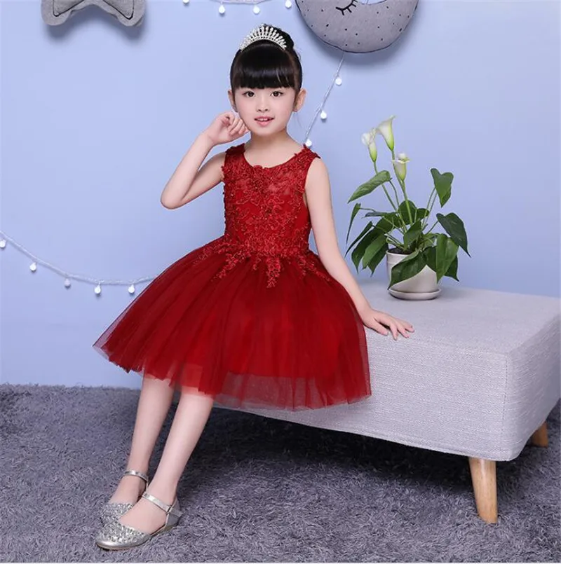 

2017 New Summer Teenage Girls Dresses Sleeveless Princess Children flower girl dress For Wedding 2-10 Years Free Shipping