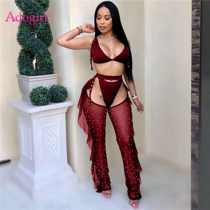 Adogirl Sexy 3 Piece Set Bra Top Thongs 