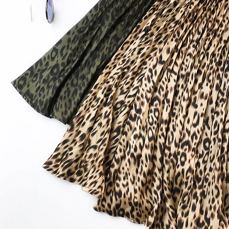 Qooth Осенняя Женская юбка ретро леопардовая Женская плиссированная юбка тонкая Цветочная длинная юбка шифоновый эластичный пояс пляжная юбка 6503