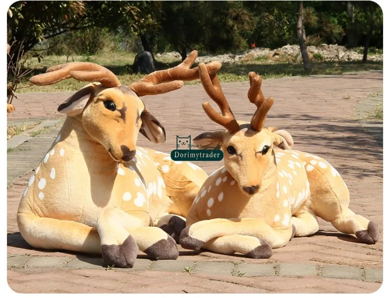 Dorimytrader 110cm Giant Soft Emulational Forest Animal Sika Deer Plush Toy Stuffed Lying Animal Deers Baby Present Decoration DY60626 (17)