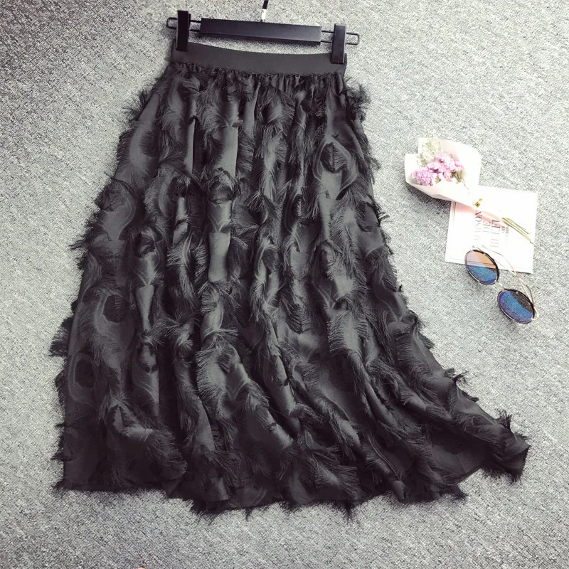 NORMOV/шифоновые юбки; коллекция года; Летние трапециевидные юбки-пачки; шикарные черные юбки с высокой талией; элегантная длинная юбка; юбки средней длины; свободный размер