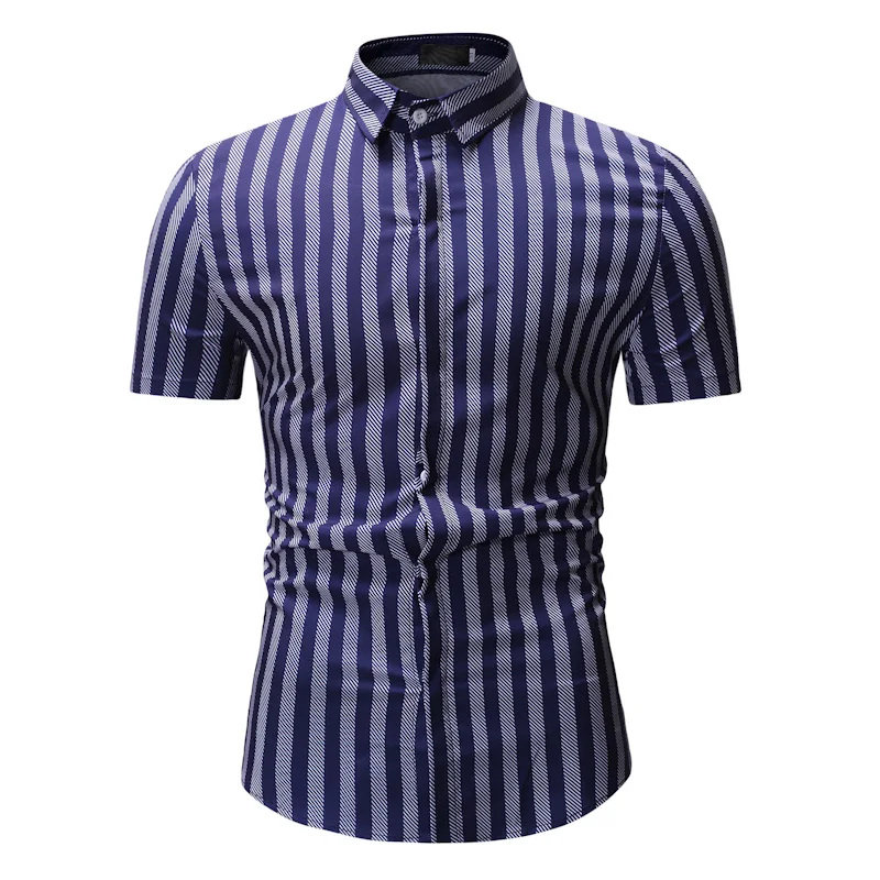 

New Autumn Fashion Brand Men Clothes Slim Fit Men Short Sleeve Shirt Men Stripe Cotton Casual Men Shirt Social Plus Size M-3XL