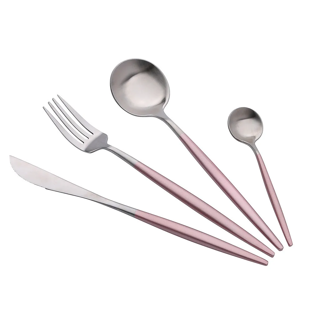 

Kitchen Portugal Western Chinese Style Flatware Fork Spoon Cutlery Tableware 4 Pcs Sets Wire Drawing Kitchen tools