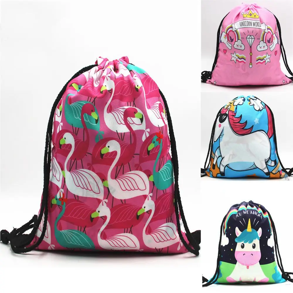

1Pcs Fashion 32*39cm Unisex Drawstring Shopping Bag Backpacks Flamingos Owls Print Drawstring Beam Port Travel Shopping Bag 2019