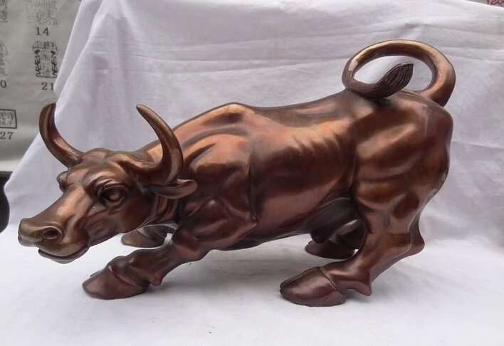 

Fast shipping USPS to USA S1848 18" Chinese Red Bronze Folk Year Zodiac Decoration Wealth Strong Bull Ox Statue