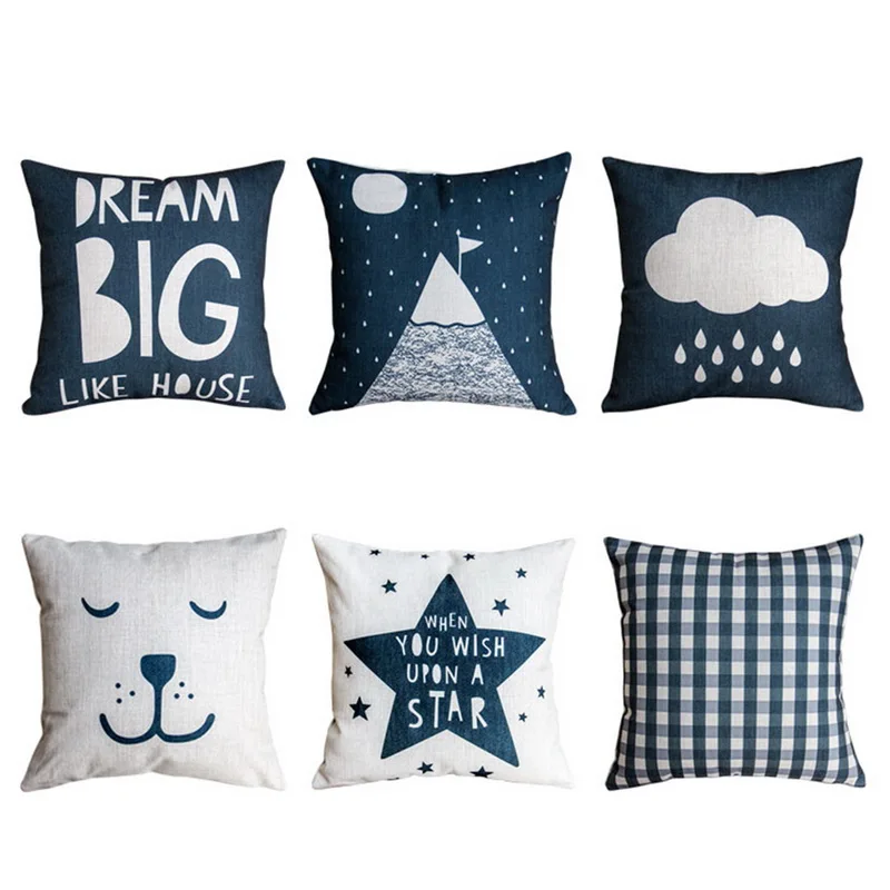 

Nordic Style Cushion Cover Decoration Home Cute Linen Pillow Cover Letters Animal Printed Decorative Pillows Decor