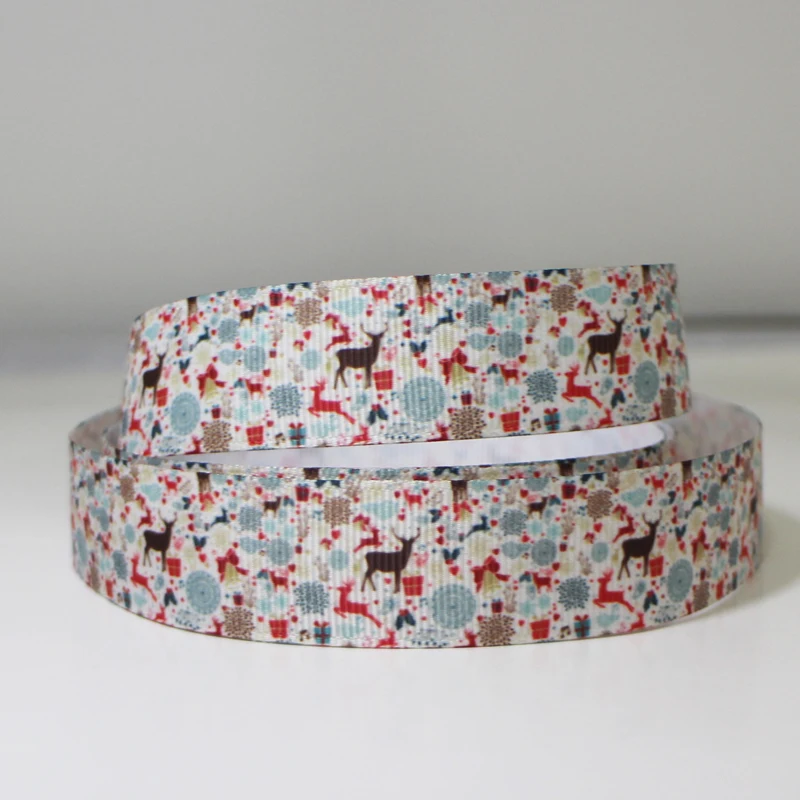 

50yards 7/8" 1" 1.5" 2" 3" 22mm 25mm 38mm 50mm 75mm christmas fawn printed grosgrain ribbon for headband hair bow hair tie