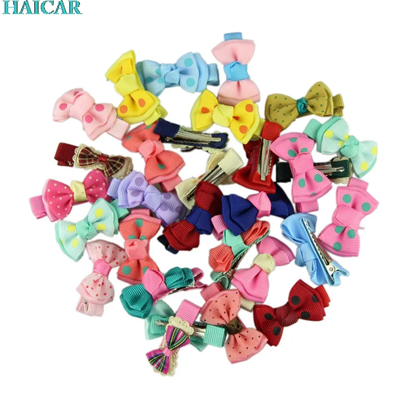 

30pcs Kids/Girl/Princess/Baby Spot Printing Ribbon Bow Flower Hair Clip Barrette