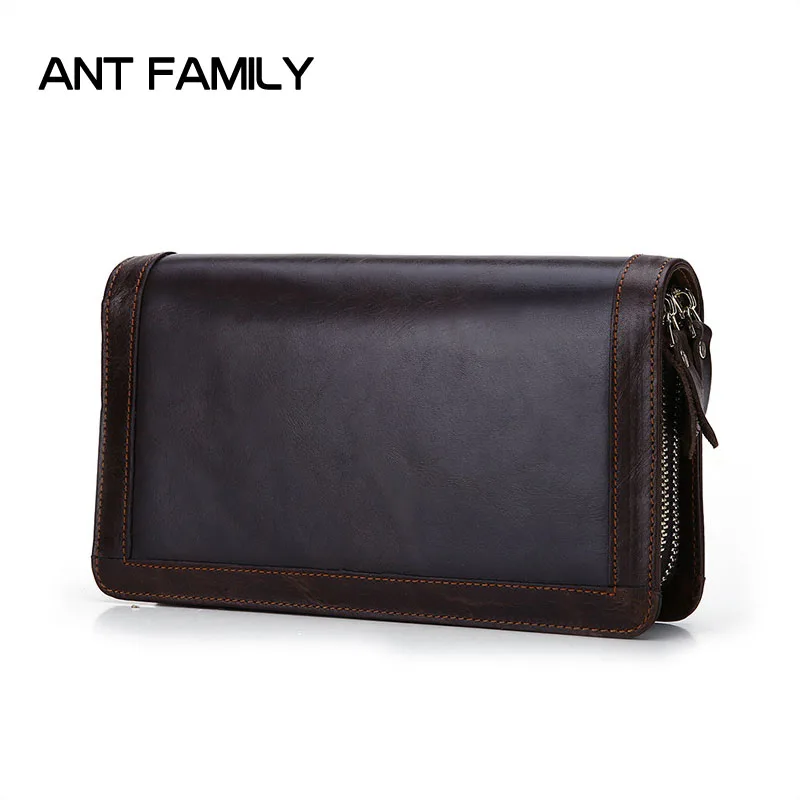 

Double Zipper Genuine Leather Men Wallet Long Coin Purse Vintage Designer portfel Male Carteira Cowhide Wallets CARTERA HOMBRE