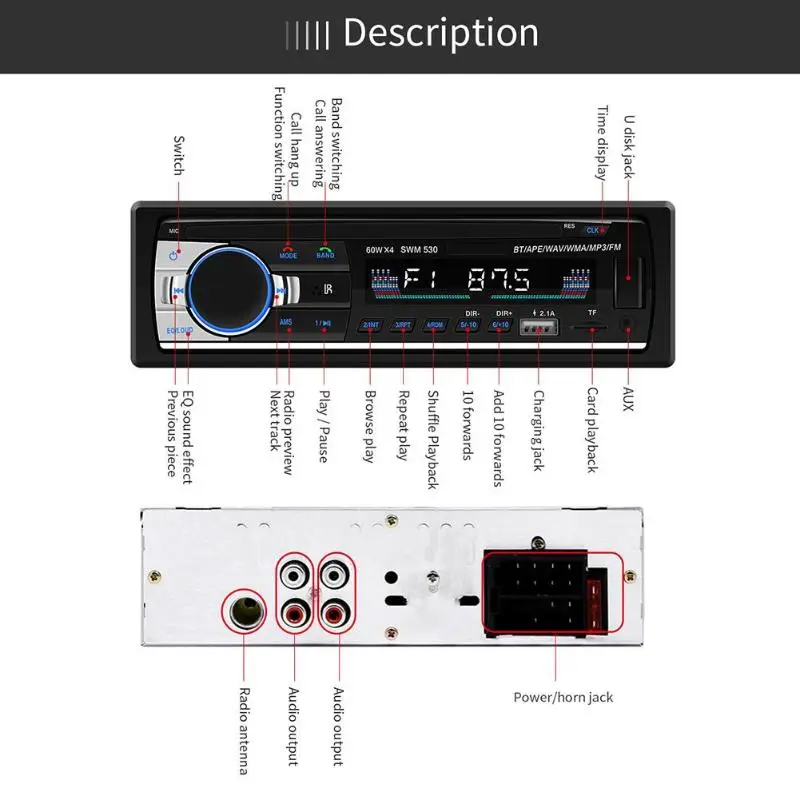 1Din12V Автомагнитола стерео Bluetooth Автомагнитола MP3 плеер USB SD AUX вход Авто Аудио мультимедиа Reproductor De Musica Para Carro