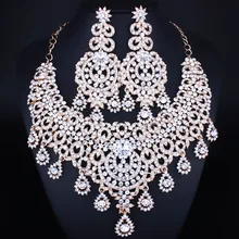 Silver Plated Luxury Moroccan Style Clear Crystal Rhinestones Necklace Earrings Set Women’s Wedding Jewelry Set