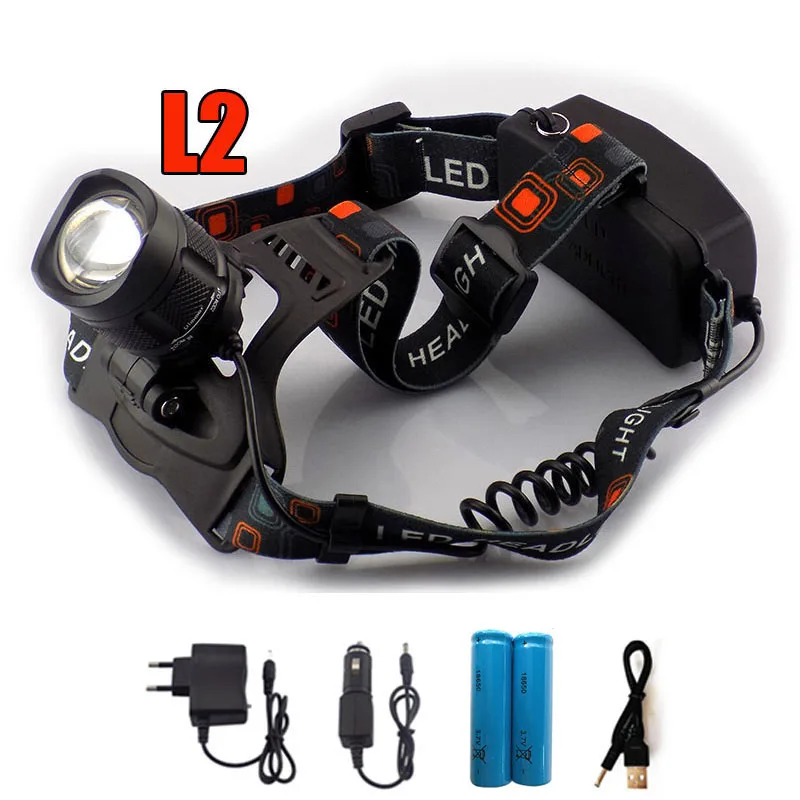 

L2 Led Headlamp Frontale Head Flashlight Lampe Head Torch Lamp Zoom Focus With USB Port For Fishing Hunting + Car/AC charge